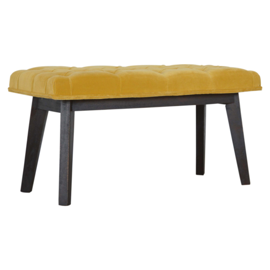 Aqua Velvet Hallway Bench In Mustard And Walnut Furniture in Fashion