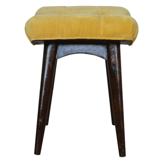 Aqua Velvet Curved Hallway Bench In Mustard And Walnut Furniture in