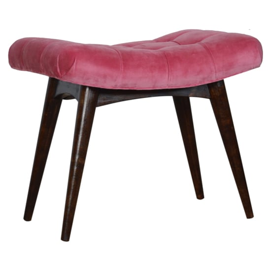 Read more about Aqua velvet curved hallway bench in pink and walnut