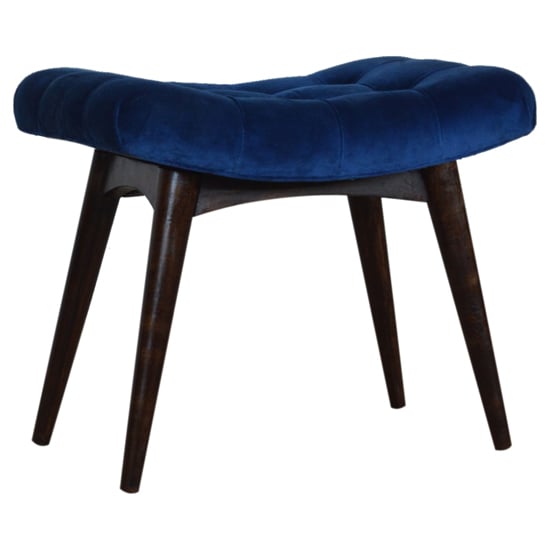 Aqua Velvet Curved Hallway Bench In Royal Blue And Walnut