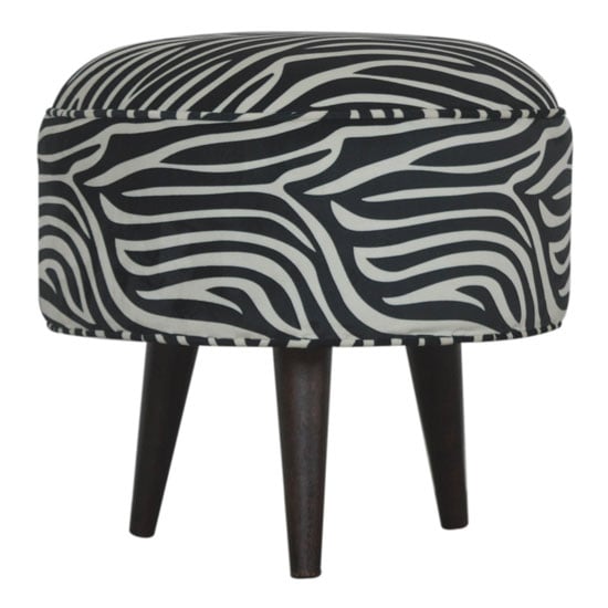 Read more about Aqua velvet nordic style footstool in zebra printed and walnut