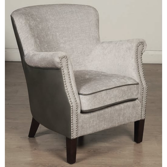 Photo of Aquarii chenille leather fabric lounge armchair in grey fusion