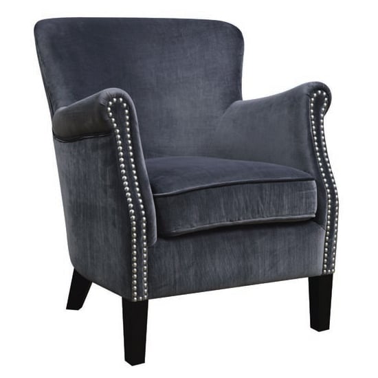 Photo of Aquarii chenille leather fabric lounge armchair in grey velvet