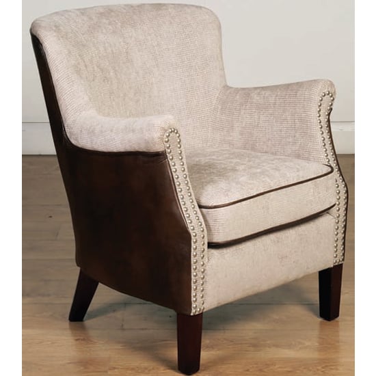 Read more about Aquarii chenille leather fabric lounge armchair in tan fusion