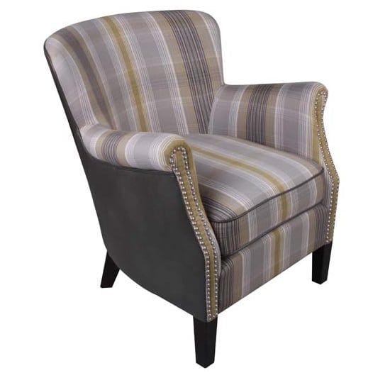 Read more about Aquarii chenille leather fabric lounge armchair in yellow check