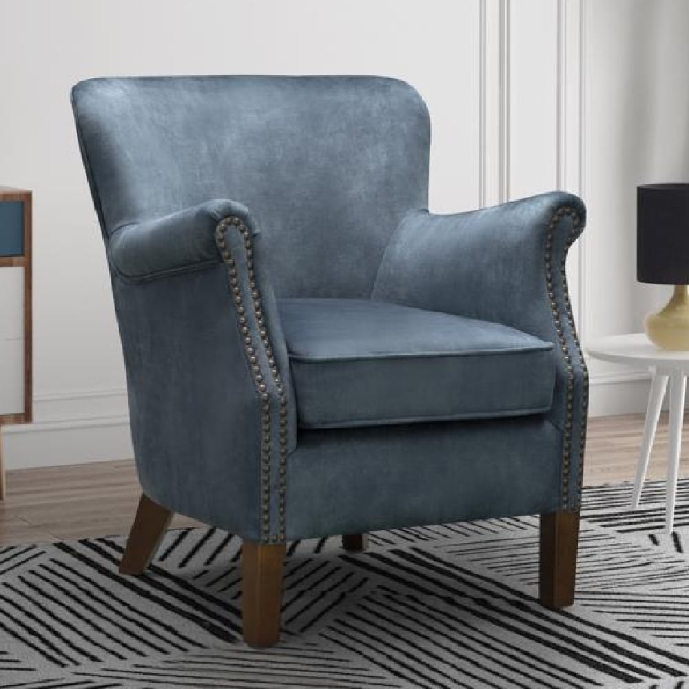 Aquarii Fabric Armchair With Wooden Legs In Steel Blue
