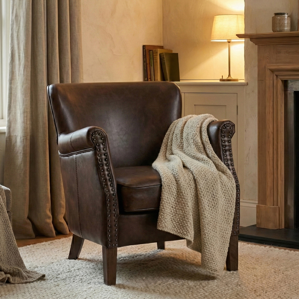 Aquarii Leather Armchair With Wooden Legs In Tan