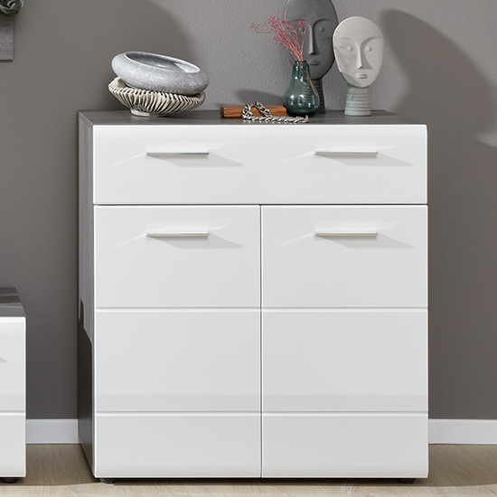 Read more about Aquila shoe storage cabinet in white gloss and smoky silver