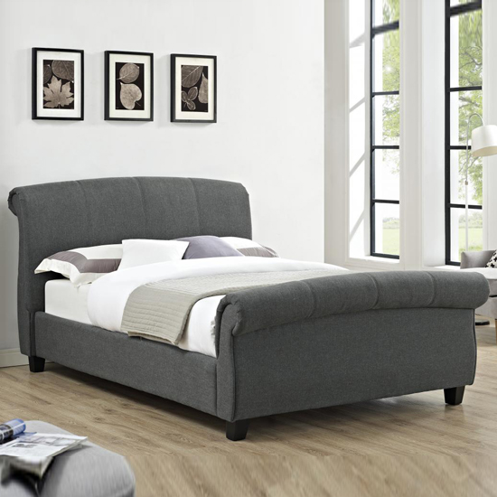 Arabella Linen Fabric Double Bed In Grey FiF