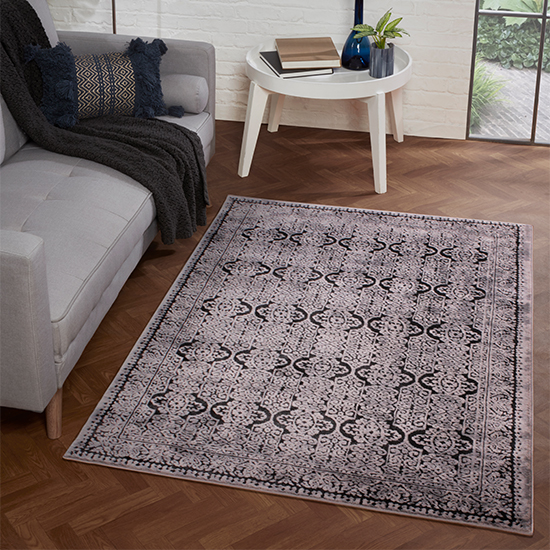 Read more about Arabella opaque 80x150cm damask pattern rug in black