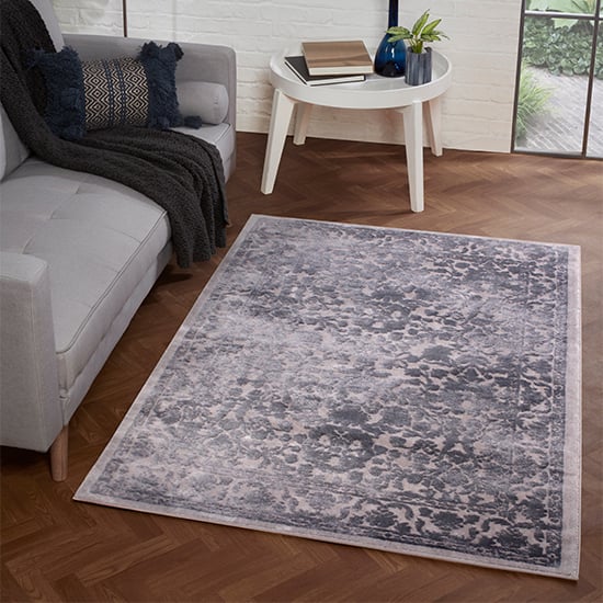 Product photograph of Arabella Windsor 200x290cm Damask Pattern Rug In Blue from Furniture in Fashion