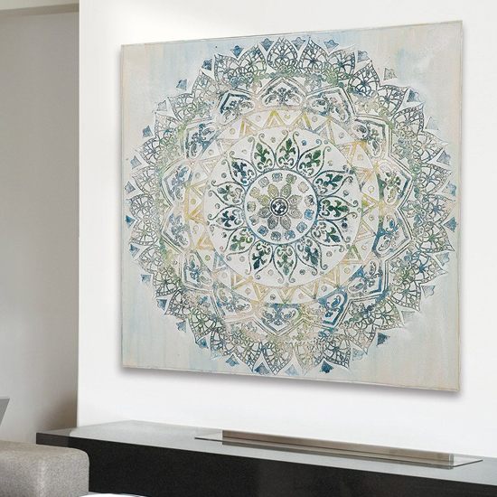 Product photograph of Arabeske Picture Canvas Wall Art In Cream And Turquoise from Furniture in Fashion