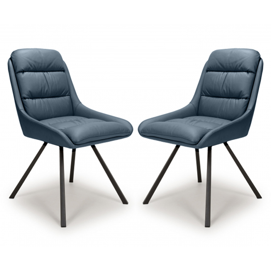 Aracaj Swivel Midnight Blue Leather Effect Dining Chairs In Pair