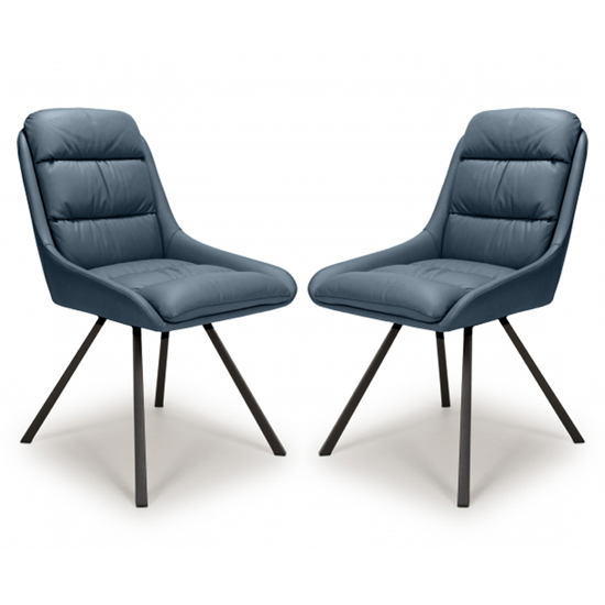 Aracaj Swivel Midnight Blue Leather Effect Dining Chairs In Pair