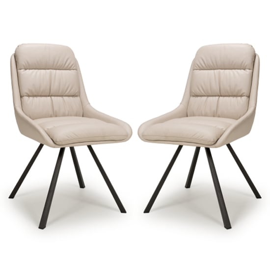 Aracaj Swivel Cream Leather Effect Dining Chairs In Pair_1