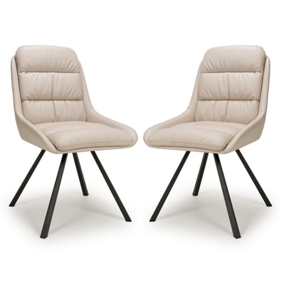 Aracaj Swivel Cream Leather Effect Dining Chairs In Pair