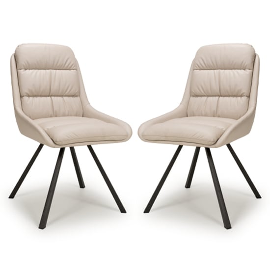 Aracaj Swivel Cream Leather Effect Dining Chairs In Pair