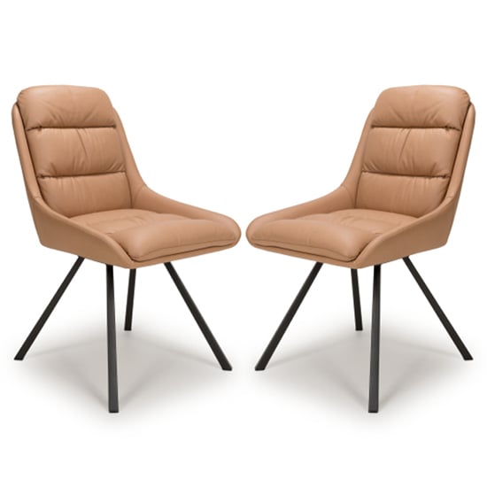 Aracaj Swivel Tan Leather Effect Dining Chairs In Pair