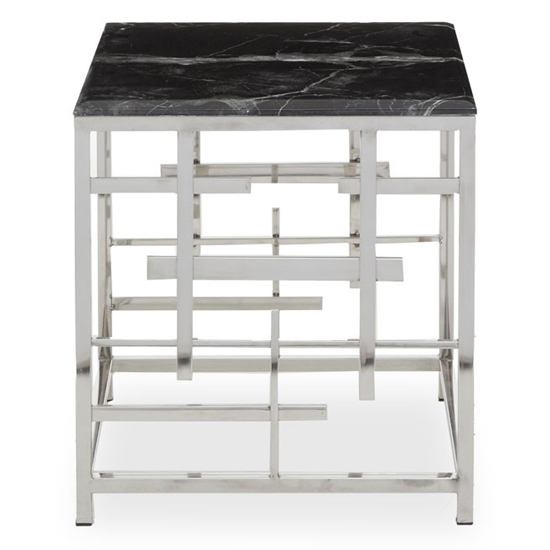 Product photograph of Aralia Black Marble Top Side Table With Silver Metal Frame from Furniture in Fashion