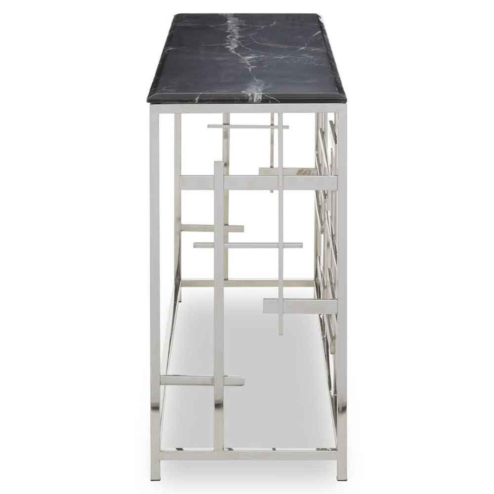 Aralia Marble Console Table With Metal Frame - Black