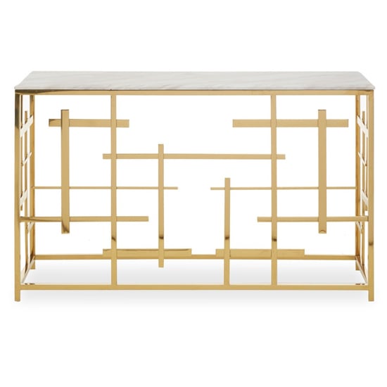 Product photograph of Aralia White Marble Top Console Table With Gold Metal Frame from Furniture in Fashion