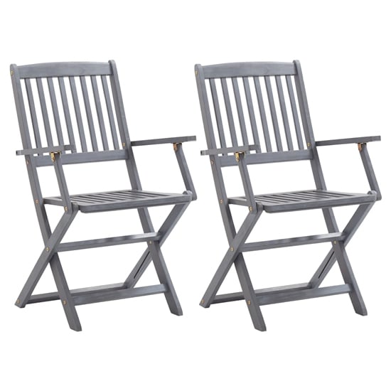 Product photograph of Libni Outdoor Grey Solid Acacia Wooden Dining Chairs In Pair from Furniture in Fashion