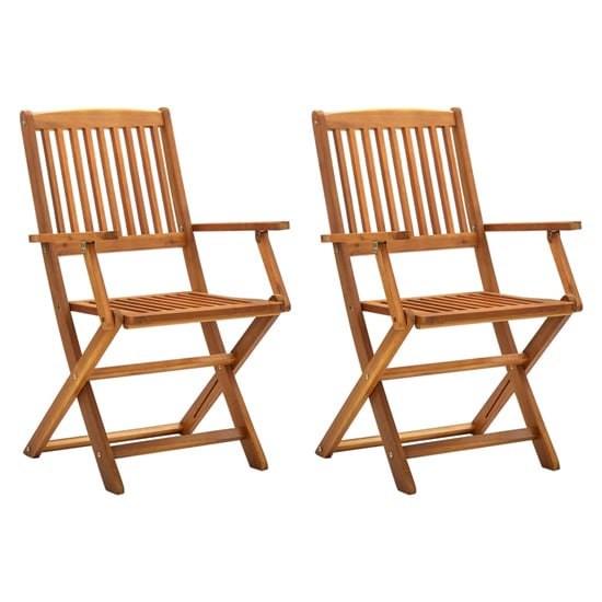 Photo of Libni outdoor natural solid acacia wooden dining chairs in pair