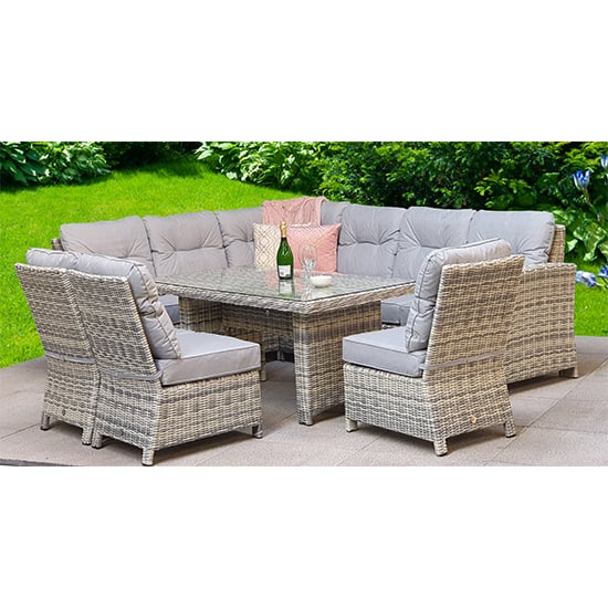 Read more about Arax corner dining sofa with 3 armless chairs in fine grey
