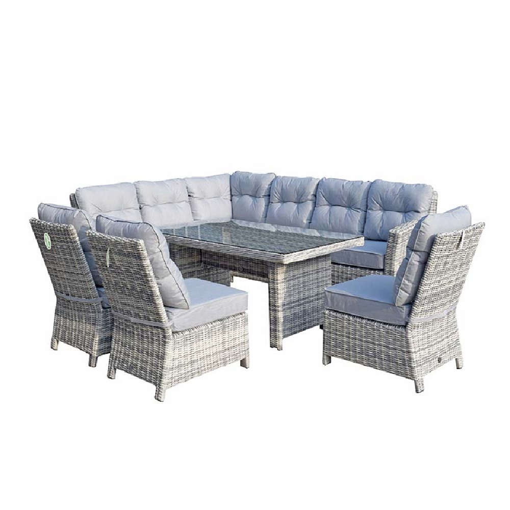 Arax Glass Top Garden Corner Dining Set In Grey