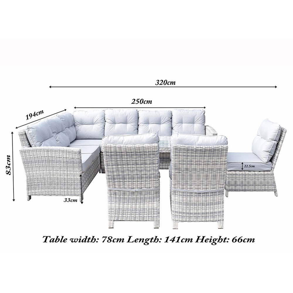Arax Glass Top Garden Corner Dining Set In Grey