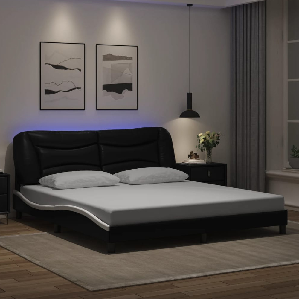 Product photograph of Arcadia Faux Leather Super King Size In Black And White With Led from Furniture in Fashion