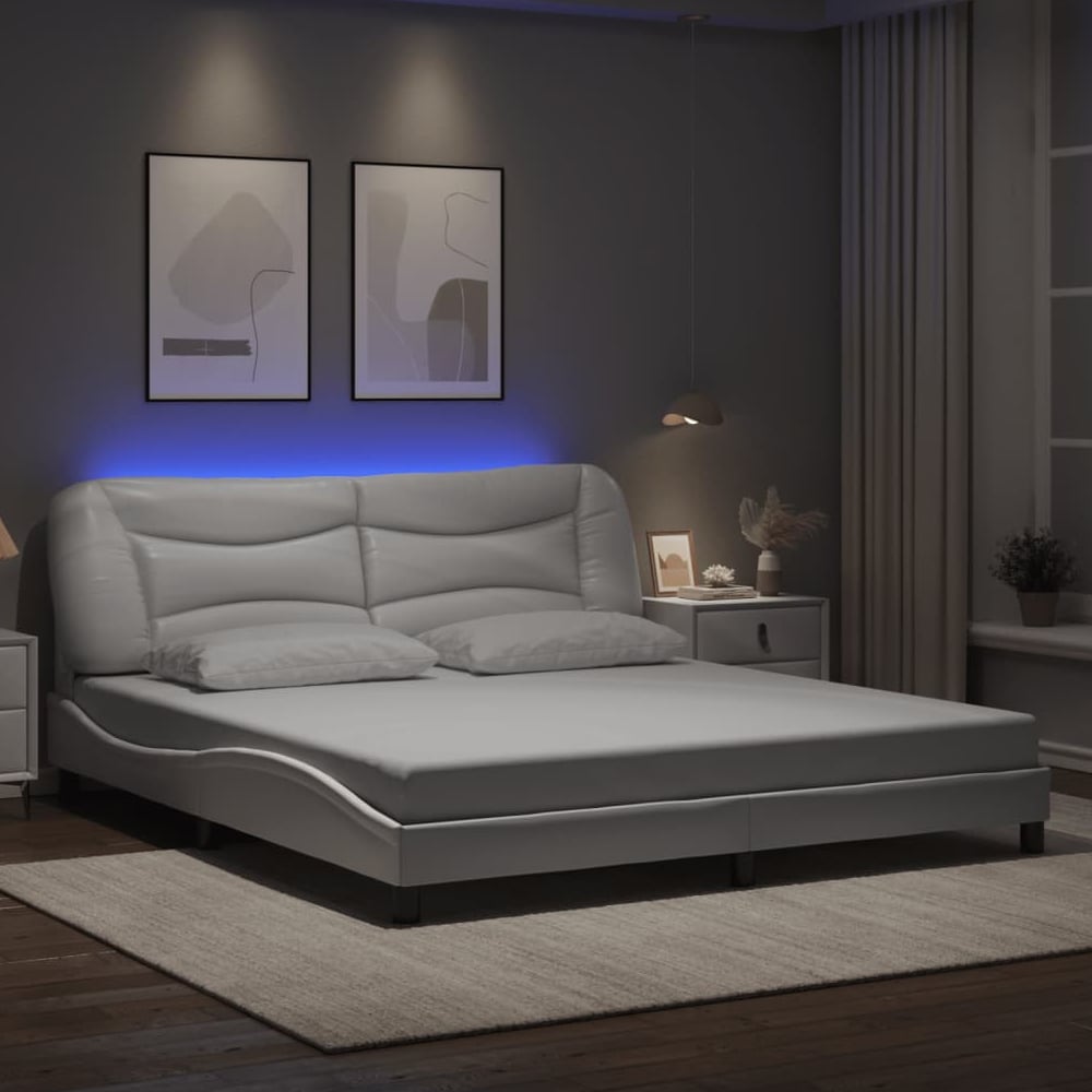 Product photograph of Arcadia Faux Leather Super King Size In White With Led from Furniture in Fashion