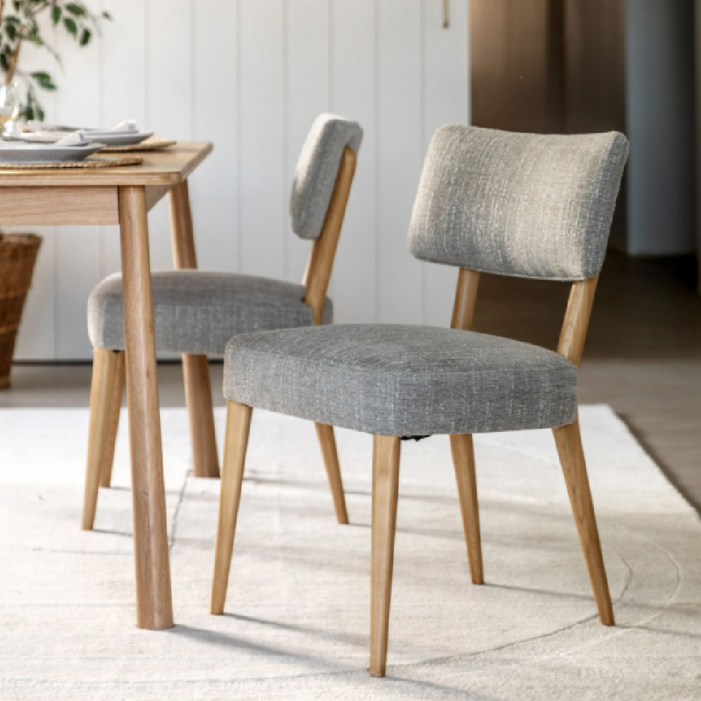 Arcadia Grey Fabric Dining Chairs With Wooden Frame In Pair
