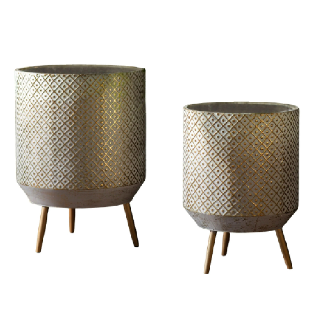 Arcadia Metal Set Of 2 Planter In Gold And White