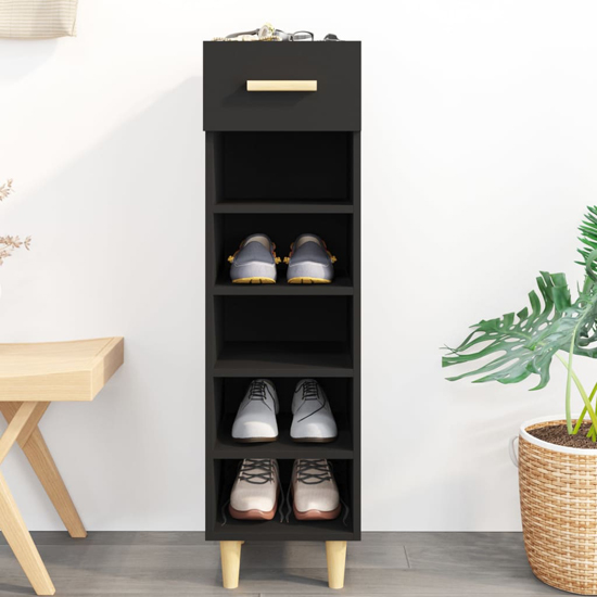 Read more about Arcadia wooden shoe storage rack with 1 drawer in black