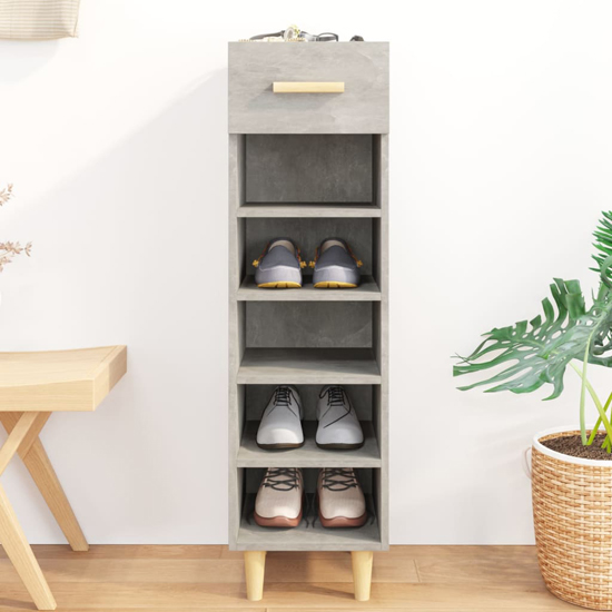 Photo of Arcadia wooden shoe storage rack with 1 drawer in concrete effect