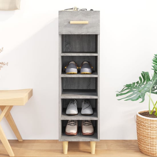 Product photograph of Arcadia Wooden Shoe Storage Rack With 1 Drawer In Grey Sonoma Oak from Furniture in Fashion