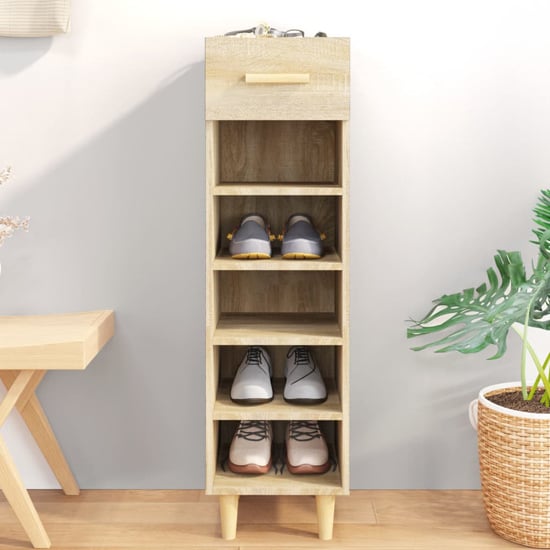Read more about Arcadia wooden shoe storage rack with 1 drawer in sonoma oak
