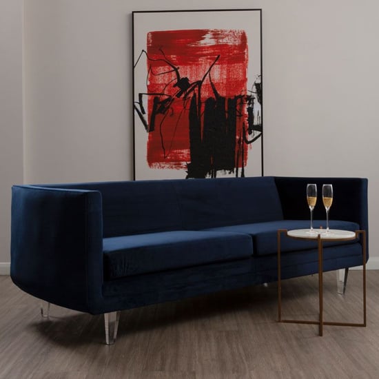 Photo of Arcalis upholstered velvet 3 seater sofa in dark blue