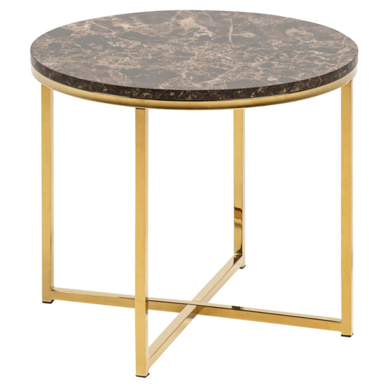 Photo of Arcata brown marble glass side table round with gold frame