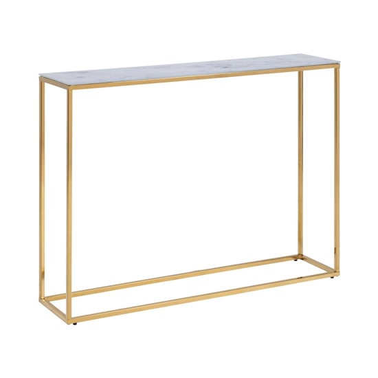 Arcata Clear Marble Effect Glass Console Table In White