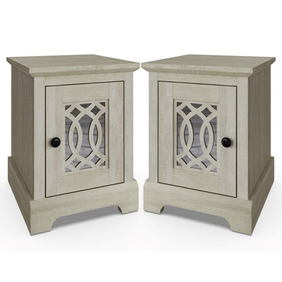 Product photograph of Arcata Dusty Grey Oak Mirrored Bedside Cabinets In Pair from Furniture in Fashion