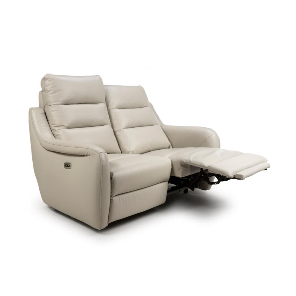Arcata Faux Leather Electric Recliner 2 Seater Sofa In Chalk