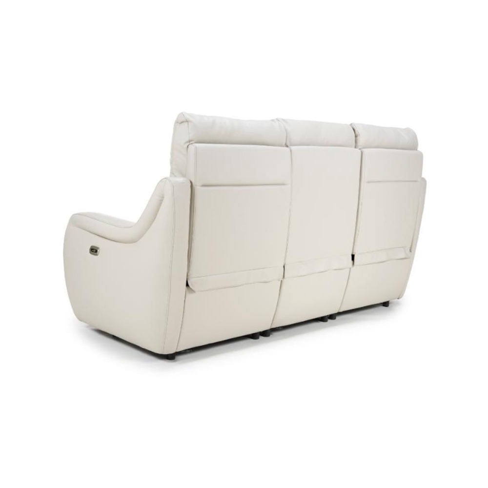 Arcata Faux Leather Electric Recliner 3 Seater Sofa In Chalk