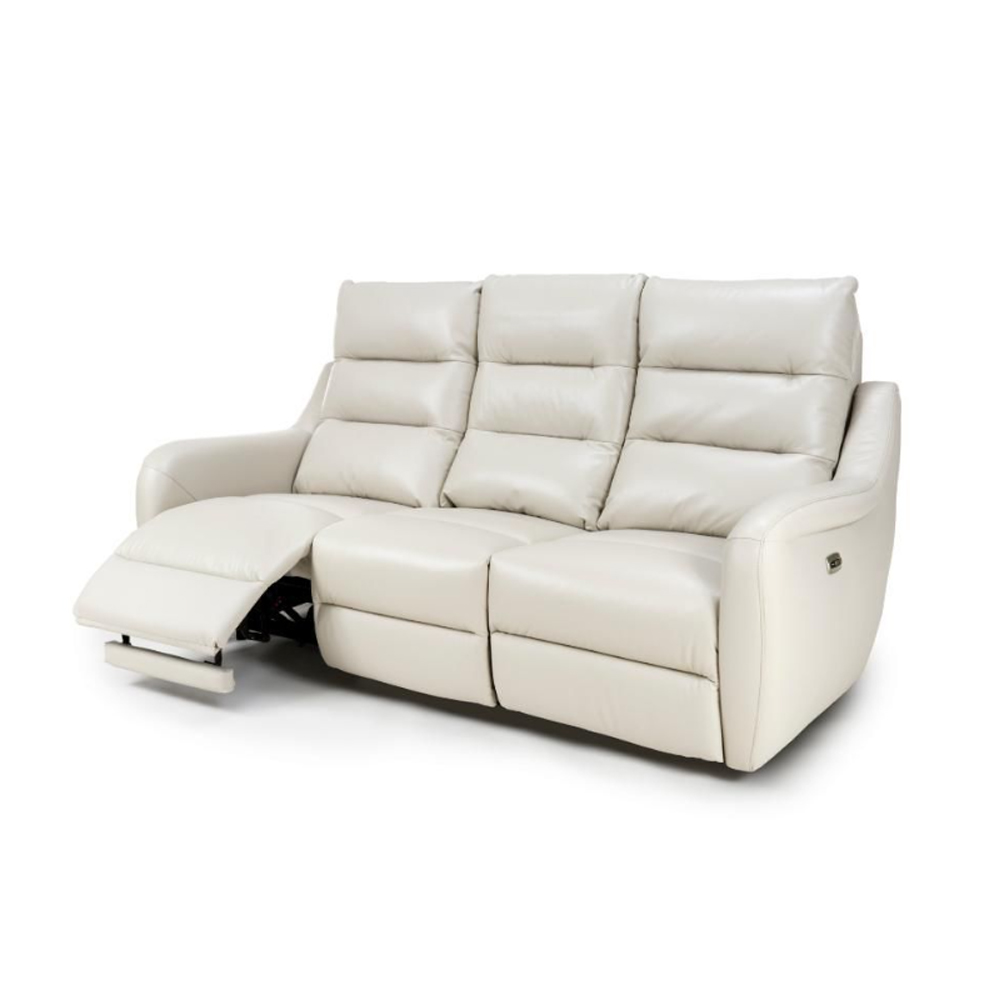Arcata Faux Leather Electric Recliner 3 Seater Sofa In Chalk