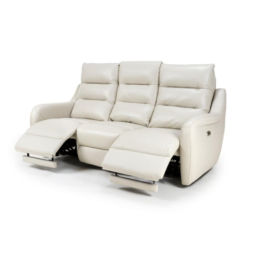 Arcata Faux Leather Electric Recliner 3 Seater Sofa In Chalk