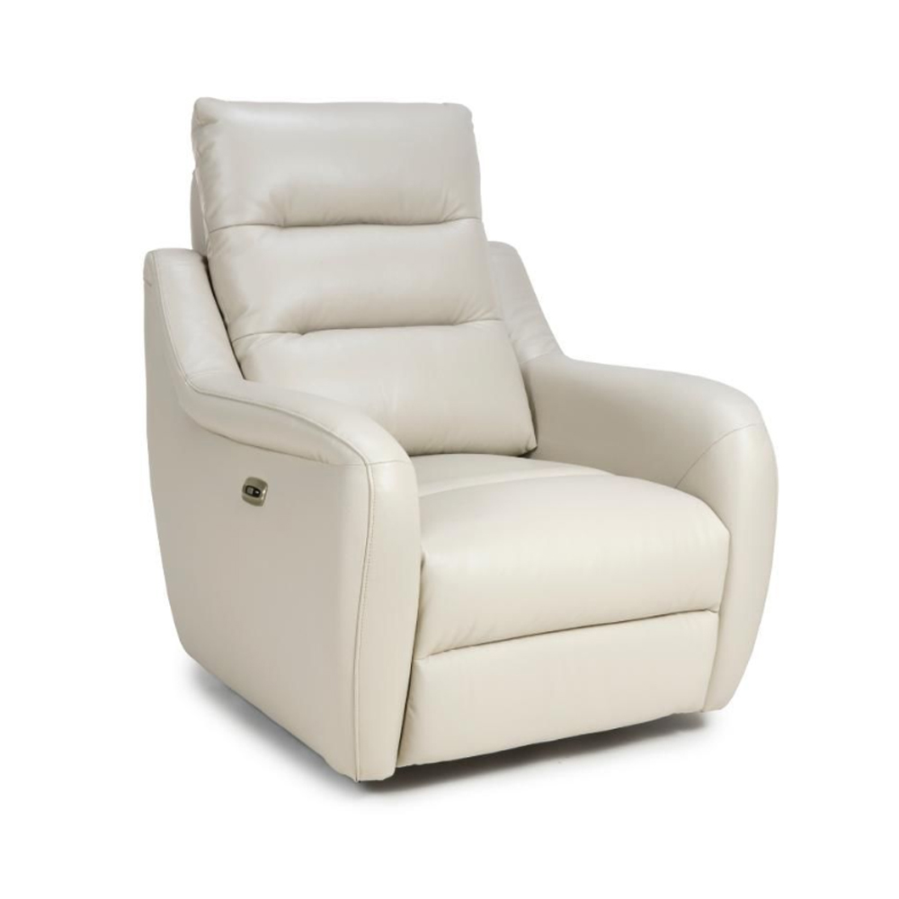 Arcata Faux Leather Electric Recliner 1 Seater Sofa In Chalk