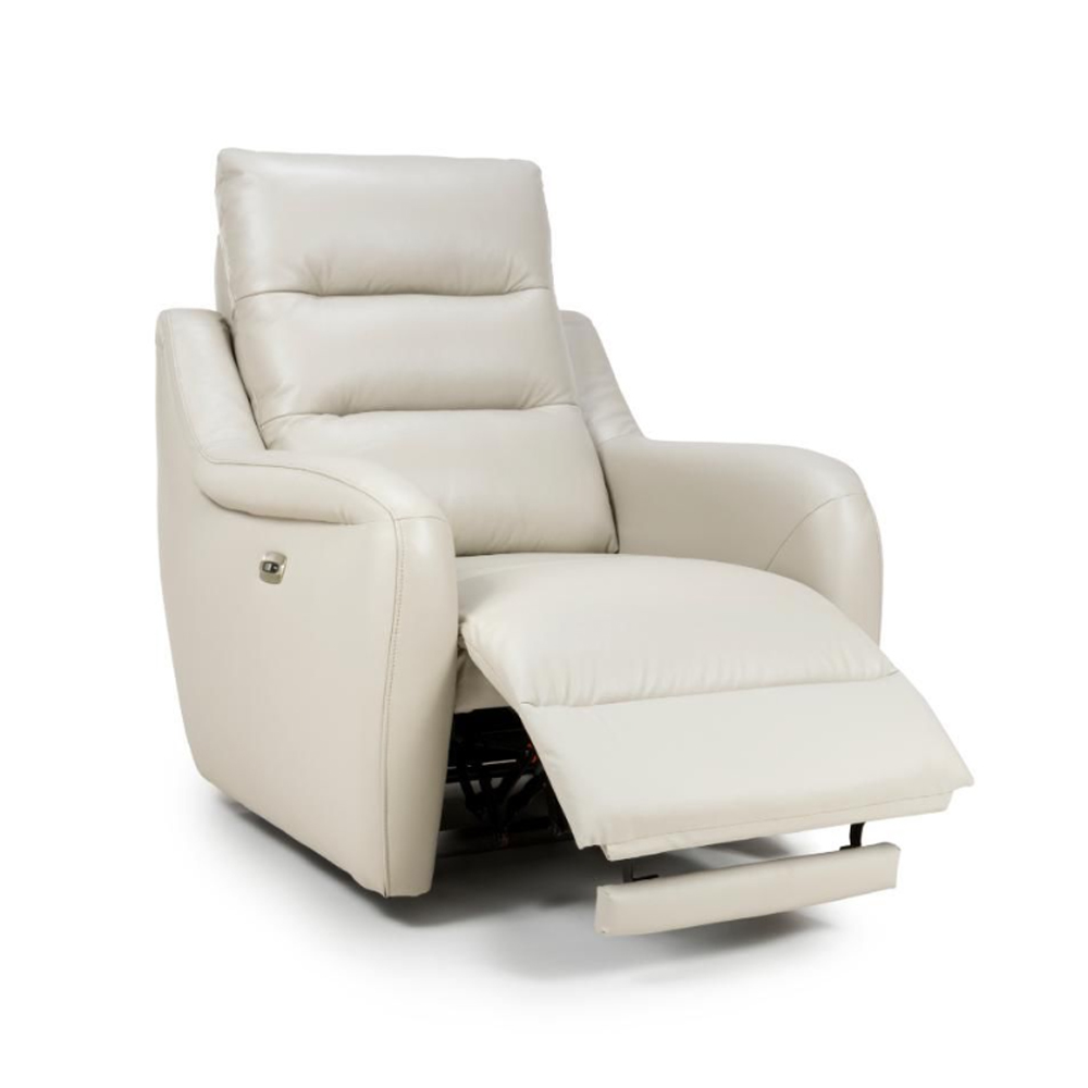 Arcata Faux Leather Electric Recliner 1 Seater Sofa In Chalk