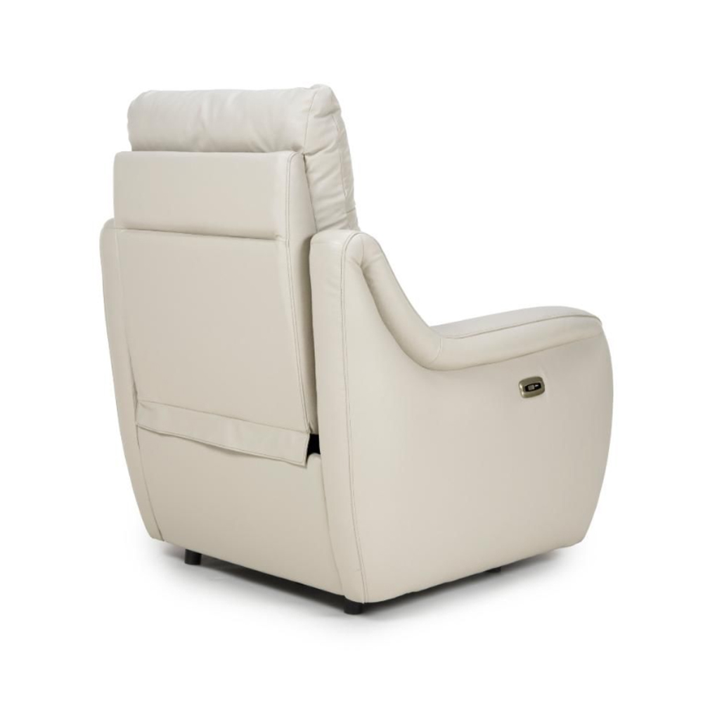 Arcata Faux Leather Electric Recliner 1 Seater Sofa In Chalk