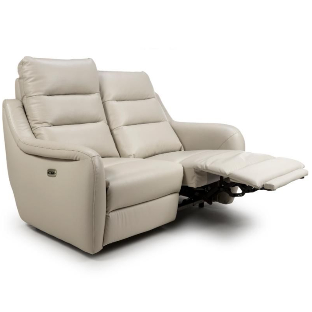 Arcata Faux Leather Electric Recliner 2 Seater Sofa In Chalk